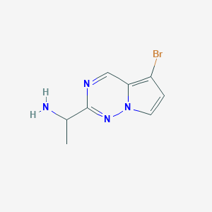 molecular formula C8H9BrN4 B13040575 1-{5-Bromopyrrolo[2,1-f][1,2,4]triazin-2-yl}ethan-1-amine 