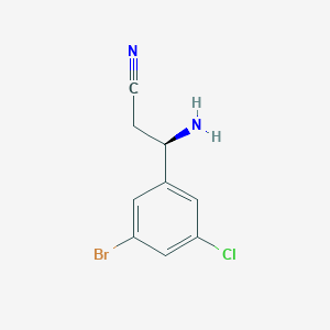 molecular formula C9H8BrClN2 B13040671 (3R)-3-Amino-3-(3-bromo-5-chlorophenyl)propanenitrile 