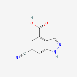 molecular formula C9H5N3O2 B13040818 6-Cyano-1H-indazole-4-carboxylic acid 