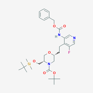 Tert-butyl (2R,5S)-2-(2-(3-(((benzyloxy)carbonyl)amino)-5-fluoropyridin-4-YL)ethyl)-5-(((tert-butyldimethylsilyl)oxy)methyl)morpholine-4-carboxylate