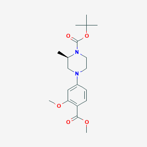 molecular formula C19H28N2O5 B13041752 Tert-butyl (R)-4-(3-methoxy-4-(methoxycarbonyl)phenyl)-2-methylpiperazine-1-carboxylate CAS No. 1845753-87-8