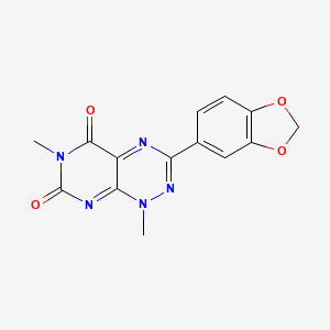 molecular formula C14H11N5O4 B13042466 Pyrimido(5,4-e)-1,2,4-triazine-5,7(1H,6H)-dione, 3-(1,3-benzodioxol-5-yl)-1,6-dimethyl- CAS No. 52199-05-0