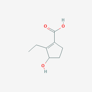 molecular formula C8H12O3 B13042755 2-Ethyl-3-hydroxycyclopent-1-ene-1-carboxylic acid 