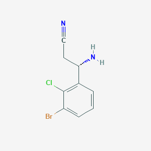 molecular formula C9H8BrClN2 B13043402 (3S)-3-Amino-3-(3-bromo-2-chlorophenyl)propanenitrile 