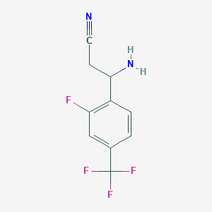 molecular formula C10H8F4N2 B13043545 3-Amino-3-[2-fluoro-4-(trifluoromethyl)phenyl]propanenitrile 