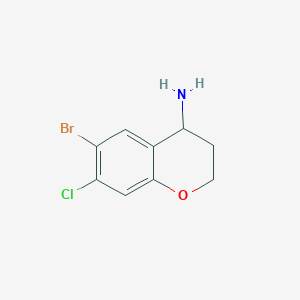 molecular formula C9H9BrClNO B13043665 6-Bromo-7-chlorochroman-4-amine 