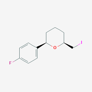 molecular formula C12H14FIO B13043790 (2R,6S)-2-(4-Fluorophenyl)-6-(iodomethyl)tetrahydro-2H-pyran 