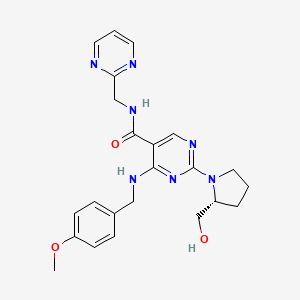 molecular formula C23H27N7O3 B13043916 (R)-2-(2-(Hydroxymethyl)pyrrolidin-1-yl)-4-((4-methoxybenzyl)amino)-N-(pyrimidin-2-ylmethyl)pyrimidine-5-carboxamide 