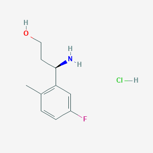 molecular formula C10H15ClFNO B13044937 (R)-3-Amino-3-(5-fluoro-2-methylphenyl)propan-1-OL hcl 