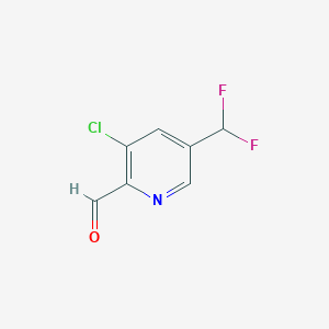 molecular formula C7H4ClF2NO B13045536 3-Chloro-5-(difluoromethyl)picolinaldehyde 