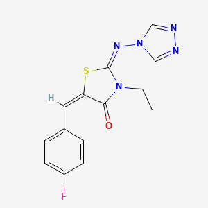 molecular formula C14H12FN5OS B13045764 3-ethyl-5-[(4-fluorophenyl)methylidene]-2-[(4H-1,2,4-triazol-4-yl)imino]-1,3-thiazolidin-4-one 