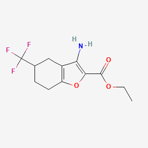 molecular formula C12H14F3NO3 B13046324 Ethyl 3-amino-5-(trifluoromethyl)-4,5,6,7-tetrahydrobenzofuran-2-carboxylate 