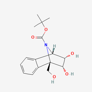 molecular formula C16H21NO5 B13046352 Tert-Butyl 2,3-Dihydroxy-1-(Hydroxymethyl)-1,2,3,4-Tetrahydro-1,4-Epiminonaphthalene-9-Carboxylate 