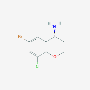 molecular formula C9H9BrClNO B13046517 (R)-6-Bromo-8-chlorochroman-4-amine 