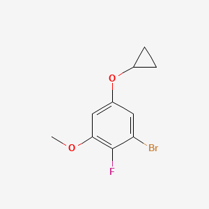 molecular formula C10H10BrFO2 B13046536 1-Bromo-5-cyclopropoxy-2-fluoro-3-methoxybenzene 