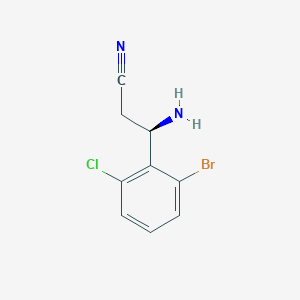 molecular formula C9H8BrClN2 B13046768 (3R)-3-Amino-3-(2-bromo-6-chlorophenyl)propanenitrile 