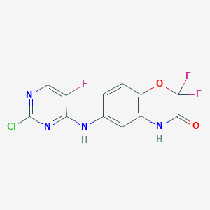 molecular formula C12H6ClF3N4O2 B13046819 6-((2-Chloro-5-fluoropyrimidin-4-YL)amino)-2,2-difluoro-2H-benzo[B][1,4]oxazin-3(4H)-one 