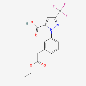 molecular formula C15H13F3N2O4 B13046867 1-(3-(2-Ethoxy-2-oxoethyl)phenyl)-3-(trifluoromethyl)-1H-pyrazole-5-carboxylic acid 