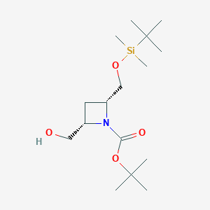 molecular formula C16H33NO4Si B13047228 (2R,4S)-Tert-butyl 2-(((tert-butyldimethylsilyl)oxy)methyl)-4-(hydroxymethyl)azetidine-1-carboxylate 