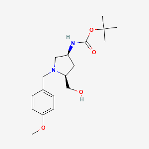 molecular formula C18H28N2O4 B13047236 tert-Butyl((3R,5S)-5-(hydroxymethyl)-1-(4-methoxybenzyl)pyrrolidin-3-yl)carbamate 