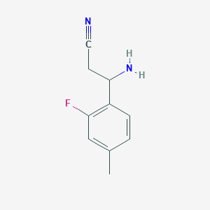 molecular formula C10H11FN2 B13047381 3-Amino-3-(2-fluoro-4-methylphenyl)propanenitrile 