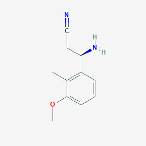 molecular formula C11H14N2O B13047822 (3R)-3-Amino-3-(3-methoxy-2-methylphenyl)propanenitrile 