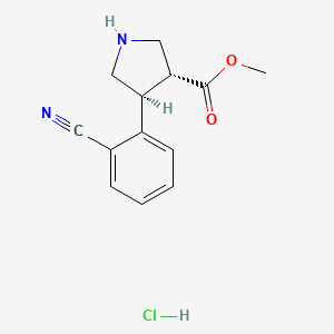 molecular formula C13H15ClN2O2 B13048142 trans-Methyl 4-(2-cyanophenyl)pyrrolidine-3-carboxylate HCl 