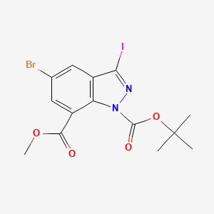 molecular formula C14H14BrIN2O4 B13048229 1-(Tert-butyl) 7-methyl 5-bromo-3-iodo-1H-indazole-1,7-dicarboxylate 