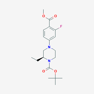 molecular formula C19H27FN2O4 B13048311 Tert-butyl (S)-2-ethyl-4-(3-fluoro-4-(methoxycarbonyl)phenyl)piperazine-1-carboxylate 