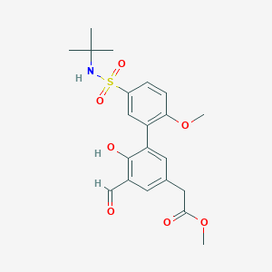 molecular formula C21H25NO7S B13048479 Methyl 2-(5'-(N-tert-butylsulfamoyl)-5-formyl-6-hydroxy-2'-methoxybiphenyl-3-YL)acetate 