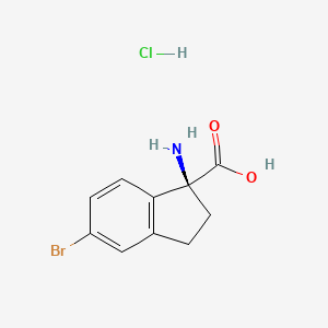 molecular formula C10H11BrClNO2 B13048601 (1S)-1-amino-5-bromo-2,3-dihydroindene-1-carboxylic acid;hydrochloride 