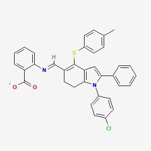 molecular formula C35H26ClN2O2S- B13048703 (E)-{[1-(4-chlorophenyl)-4-[(4-methylphenyl)sulfanyl]-2-phenyl-6,7-dihydro-1H-indol-5-yl]methylidene}aminobenzoate 