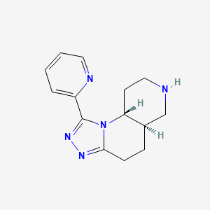 molecular formula C14H17N5 B13048735 (5AR,9AR)-1-(Pyridin-2-YL)-4,5,5A,6,7,8,9,9A-octahydro-[1,2,4]triazolo[4,3-A][1,6]naphthyridine 