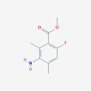 molecular formula C10H12FNO2 B13048796 Methyl 3-amino-6-fluoro-2,4-dimethylbenzoate 