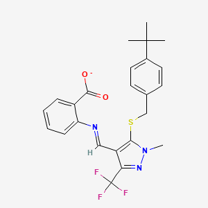 (E)-[(5-{[(4-tert-butylphenyl)methyl]sulfanyl}-1-methyl-3-(trifluoromethyl)-1H-pyrazol-4-yl)methylidene]aminobenzoate