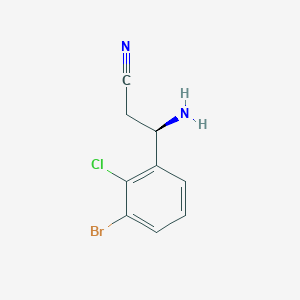 molecular formula C9H8BrClN2 B13048878 (3R)-3-Amino-3-(3-bromo-2-chlorophenyl)propanenitrile 