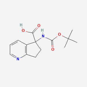 molecular formula C14H18N2O4 B13049045 5-((Tert-butoxycarbonyl)amino)-6,7-dihydro-5H-cyclopenta[B]pyridine-5-carboxylic acid 