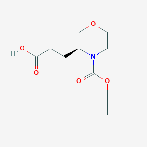 molecular formula C12H21NO5 B13049490 (S)-3-(4-(Tert-butoxycarbonyl)morpholin-3-YL)propanoic acid 