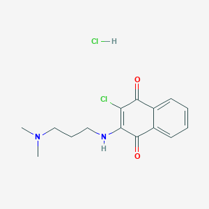 molecular formula C15H18Cl2N2O2 B13049540 2-Chloro-3-{[3-(dimethylamino)propyl]amino}-1,4-dihydronaphthalene-1,4-dione hydrochloride 