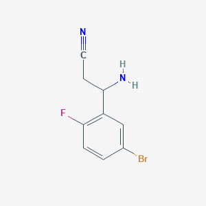 molecular formula C9H8BrFN2 B13049686 3-Amino-3-(5-bromo-2-fluorophenyl)propanenitrile 