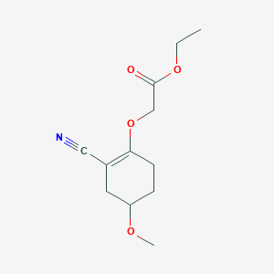 molecular formula C12H17NO4 B13050015 Ethyl 2-((2-cyano-4-methoxycyclohex-1-EN-1-YL)oxy)acetate 