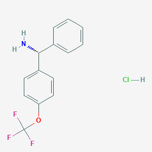 molecular formula C14H13ClF3NO B13050278 (R)-Phenyl(4-(trifluoromethoxy)phenyl)methanamine hcl 