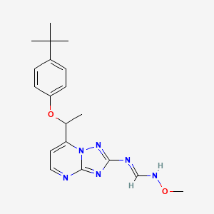 molecular formula C19H24N6O2 B13050445 (E)-N-{7-[1-(4-tert-butylphenoxy)ethyl]-[1,2,4]triazolo[1,5-a]pyrimidin-2-yl}-N'-methoxymethanimidamide 