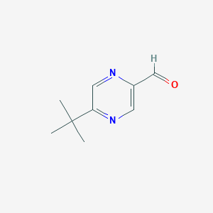 molecular formula C9H12N2O B13050616 5-(Tert-butyl)pyrazine-2-carbaldehyde 