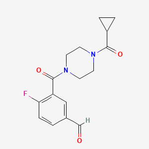 molecular formula C16H17FN2O3 B13050796 3-(4-(Cyclopropanecarbonyl)piperazine-1-carbonyl)-4-fluorobenzaldehyde CAS No. 1830366-23-8