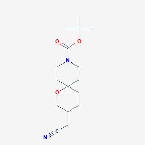 molecular formula C16H26N2O3 B13050853 Tert-butyl 3-(cyanomethyl)-1-oxa-9-azaspiro[5.5]undecane-9-carboxylate 