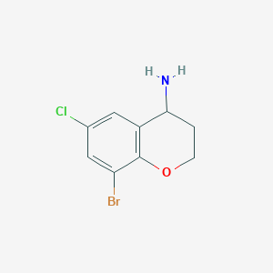 molecular formula C9H9BrClNO B13050917 8-Bromo-6-chlorochroman-4-amine 