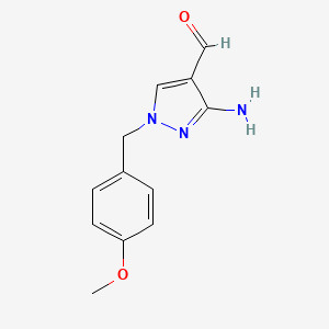 molecular formula C12H13N3O2 B13050928 3-Amino-1-(4-methoxybenzyl)-1H-pyrazole-4-carbaldehyde 