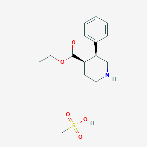 molecular formula C15H23NO5S B13051098 cis-Ethyl3-phenylpiperidine-4-carboxylatehclmesylate 