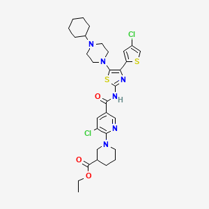 molecular formula C31H38Cl2N6O3S2 B13051415 Ethyl 1-(3-chloro-5-((4-(4-chlorothiophen-2-YL)-5-(4-cyclohexylpiperazin-1-YL)thiazol-2-YL)carbamoyl)pyridin-2-YL)piperidine-3-carboxylate 